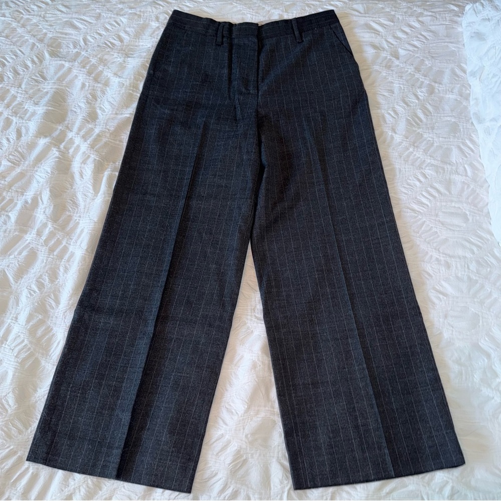 Arket Charcoal Pinstripe Wide-Leg Trousers